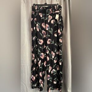 NWT Indero Black Floral wide leg pants size L/XL